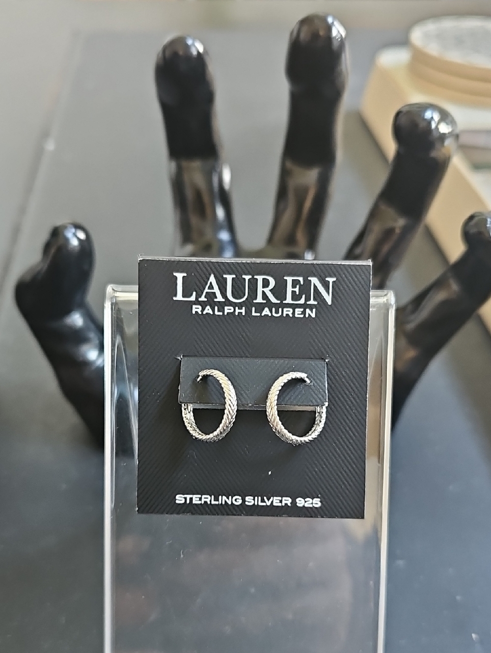 NWT Lauren Ralph 925 Sterling Silver Hoop Earrings Textured Huggie Endless